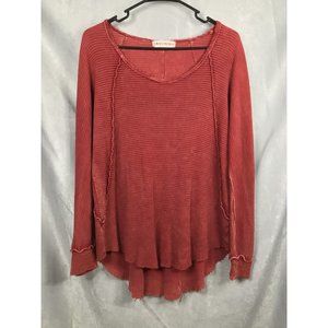 American Able Women's Distressed Waffle Knit Long Sleeve Medium Red